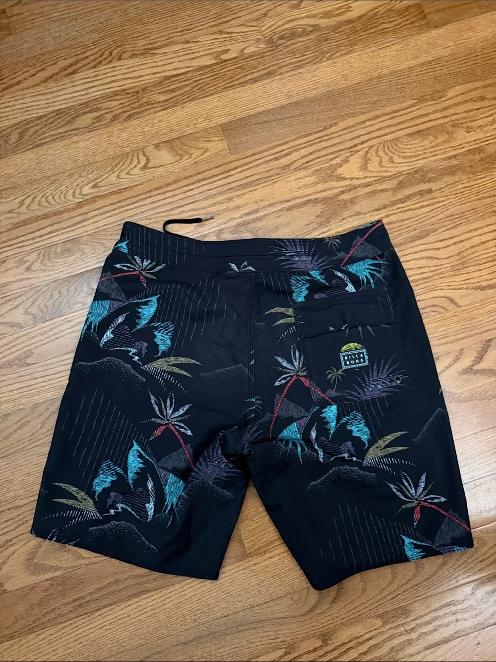 Billabong Black Boardshorts with Teal, Green & Purple Palm Print